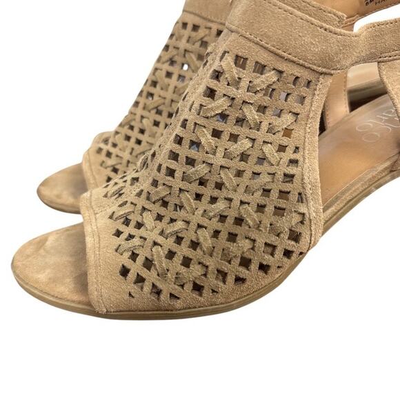 Franco Sarto Harlet 3 Leather Tan Beige Woven Chunky High Heels Sandals Shoes 8 - Picture 8 of 16